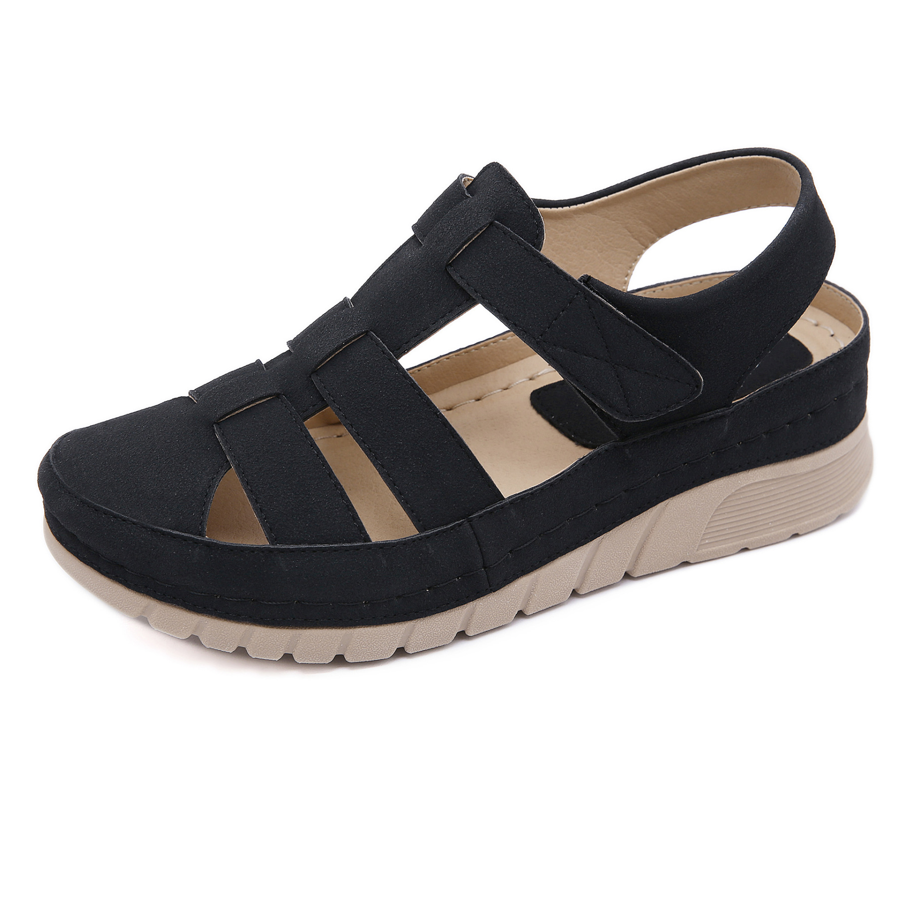 Casual Orthopedic Velcro Walking Wedge Toe Sandals-tidenox