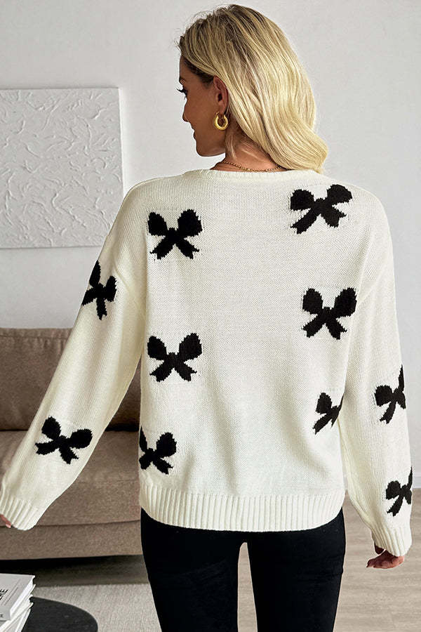 Fashion Bow Design Long Sleeve Casual Tops-tidenox