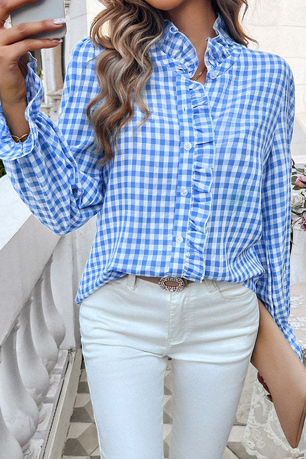 Fashion Plaid Print Long Sleeve Casual Tops-tidenox