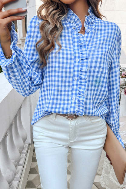 Fashion Plaid Print Long Sleeve Casual Tops-tidenox