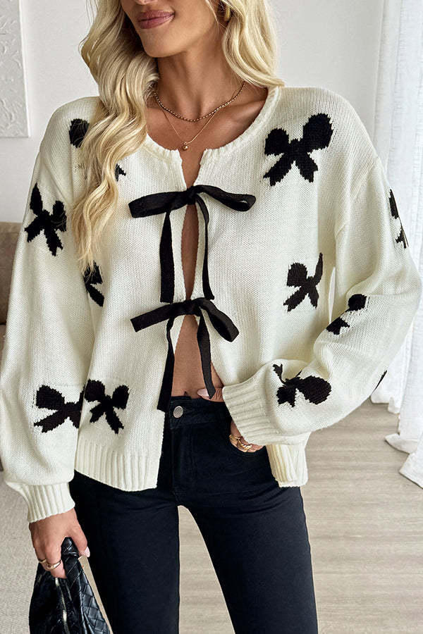 Fashion Bow Design Long Sleeve Casual Tops-tidenox