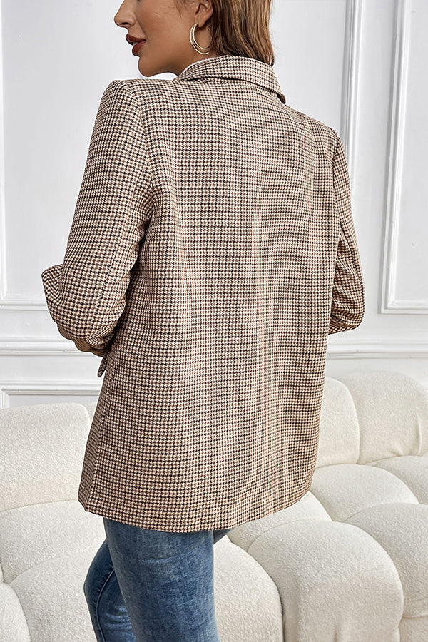Vintage Houndstooth Lapel Long-sleeved Casual Blazer-tidenox