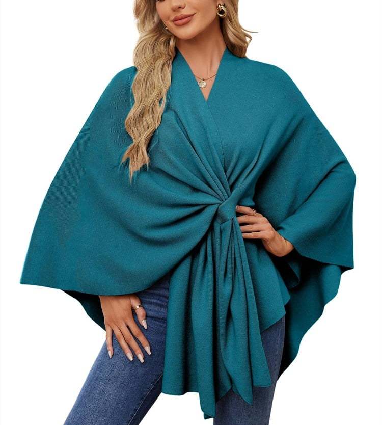 Elegant Shawl Wraps Soft Open Front Poncho Sweater-tidenox
