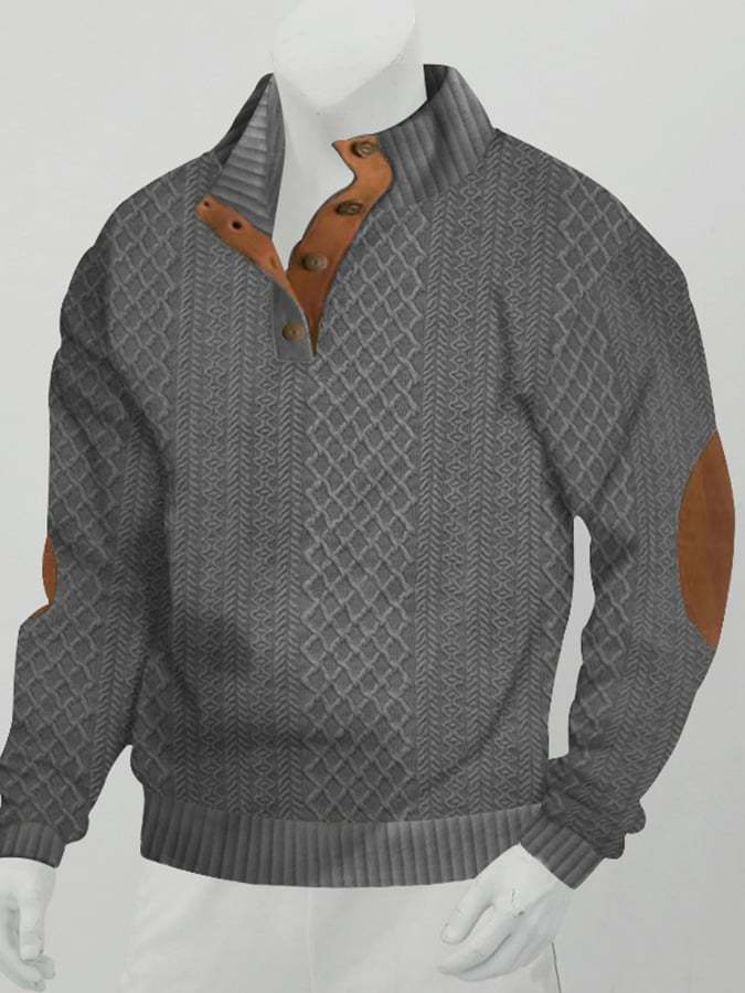 Men's Comfy Outdoor Casual Stand Button Long Sleeve Sweater-tidenox