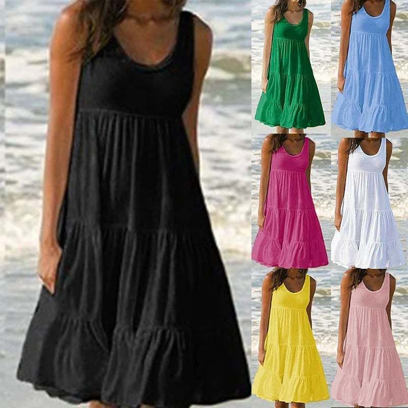 🔥Sleeveless Crewneck Panel Dress-tidenox