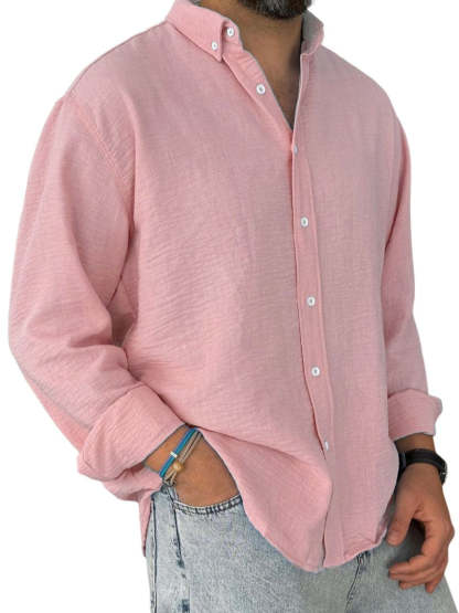 Men's Casual Simple Cotton Lapel Long-Sleeved Shirt-tidenox