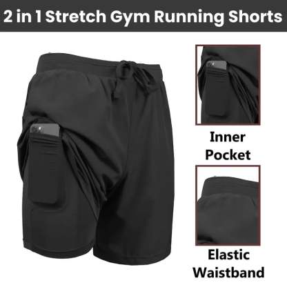 3-Pack Men's 2 in 1 Stretch Active Quick Dry Gym Running Shorts With Liner
