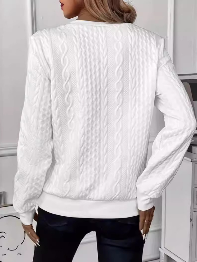 Jacquard Casual Plain Loose Sweatshirt-tidenox