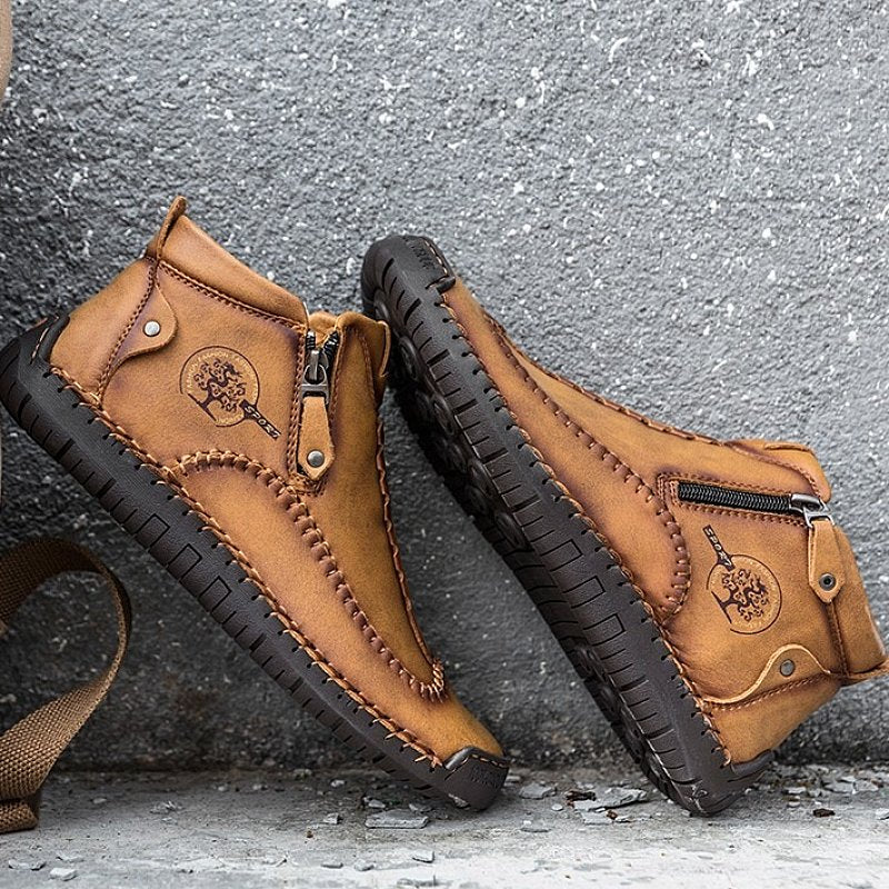 Zipper Plush Ankle Leather Orthopedic Shoes For Men Nonslip Boots-tidenox
