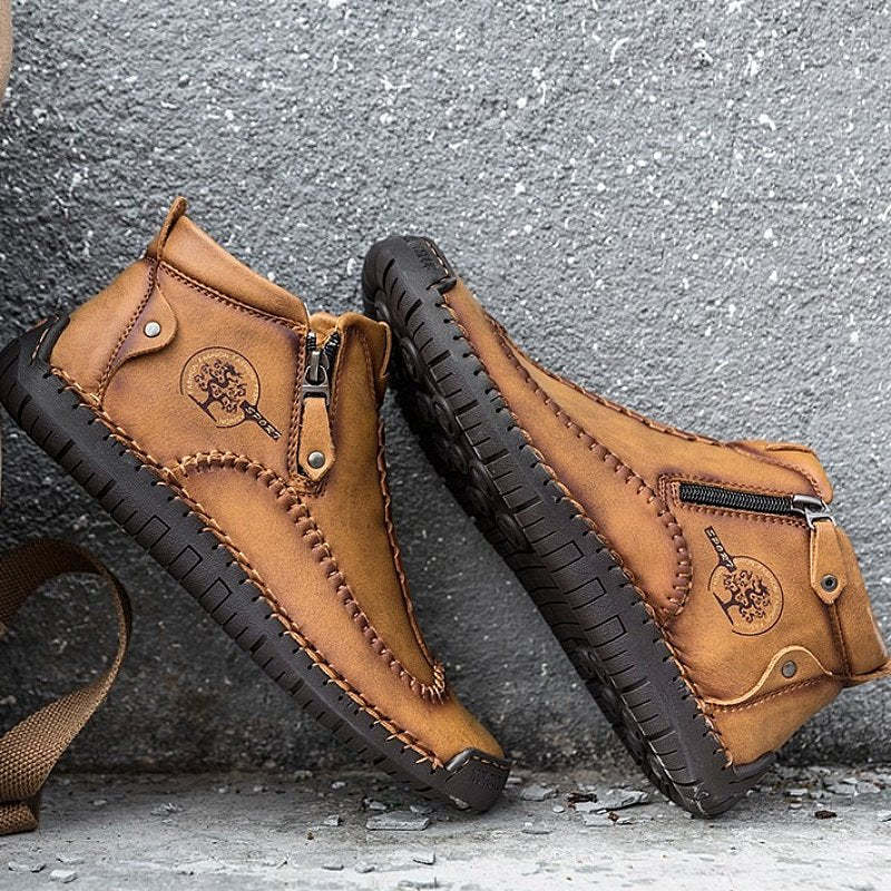 Zipper Plush Ankle Leather Orthopedic Shoes For Men Nonslip Boots-tidenox