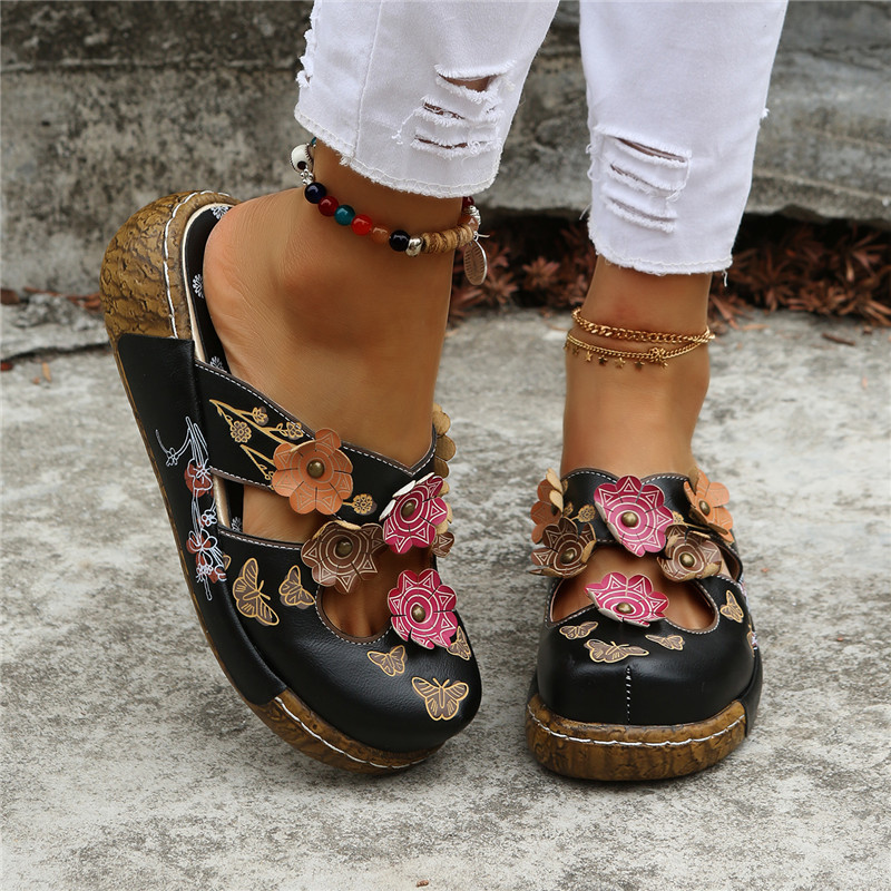 Ethnic style handmade thick-soled sandals (invisible height increase of 5 cm)-tidenox