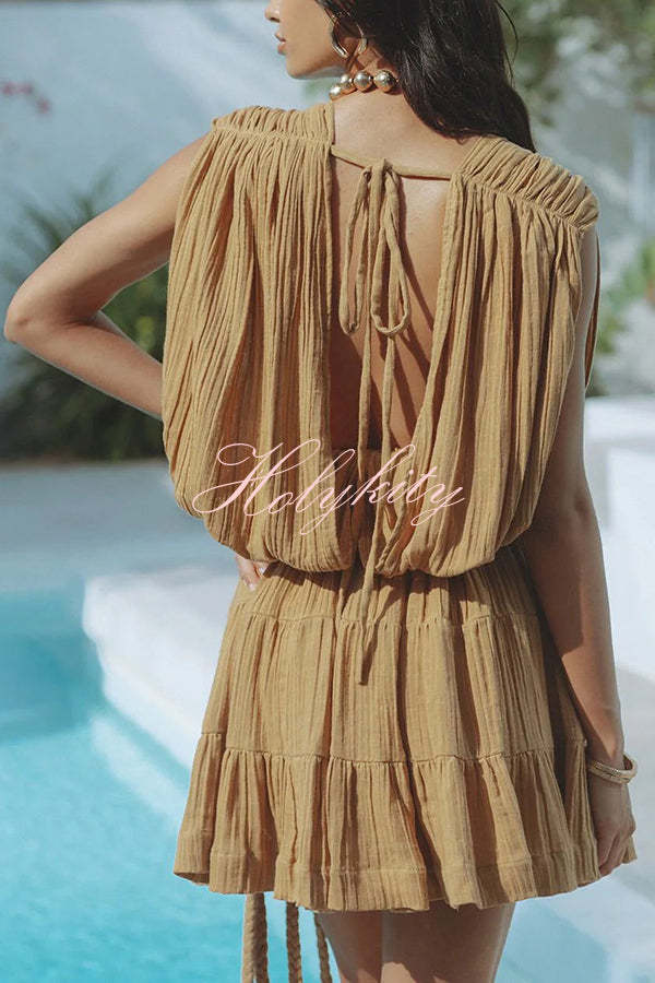 Glimpse of Happiness Linen Blend Draped Braids Belt Cover Up Mini Dress-tidenox
