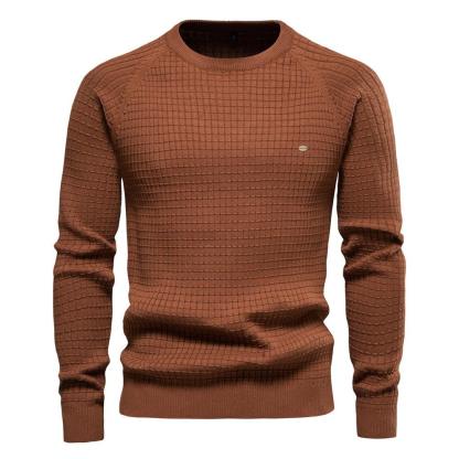 Autumn And Winter Men's Solid Color Bottoming Plaid Pullover Sweater-tidenox