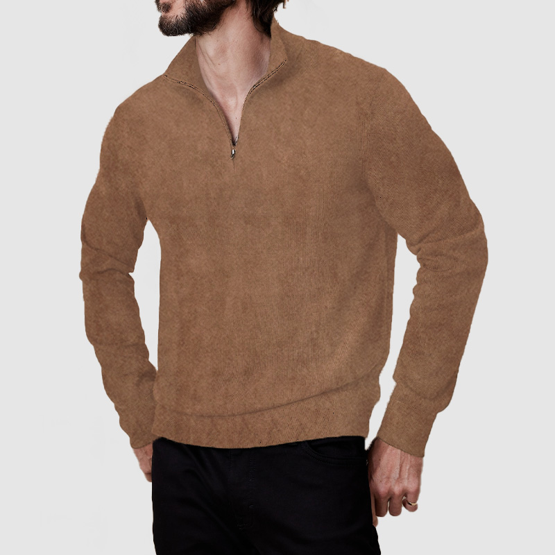 Men's Vintage Zipper Suede Basic Polo Shirt ( NEW )-tidenox