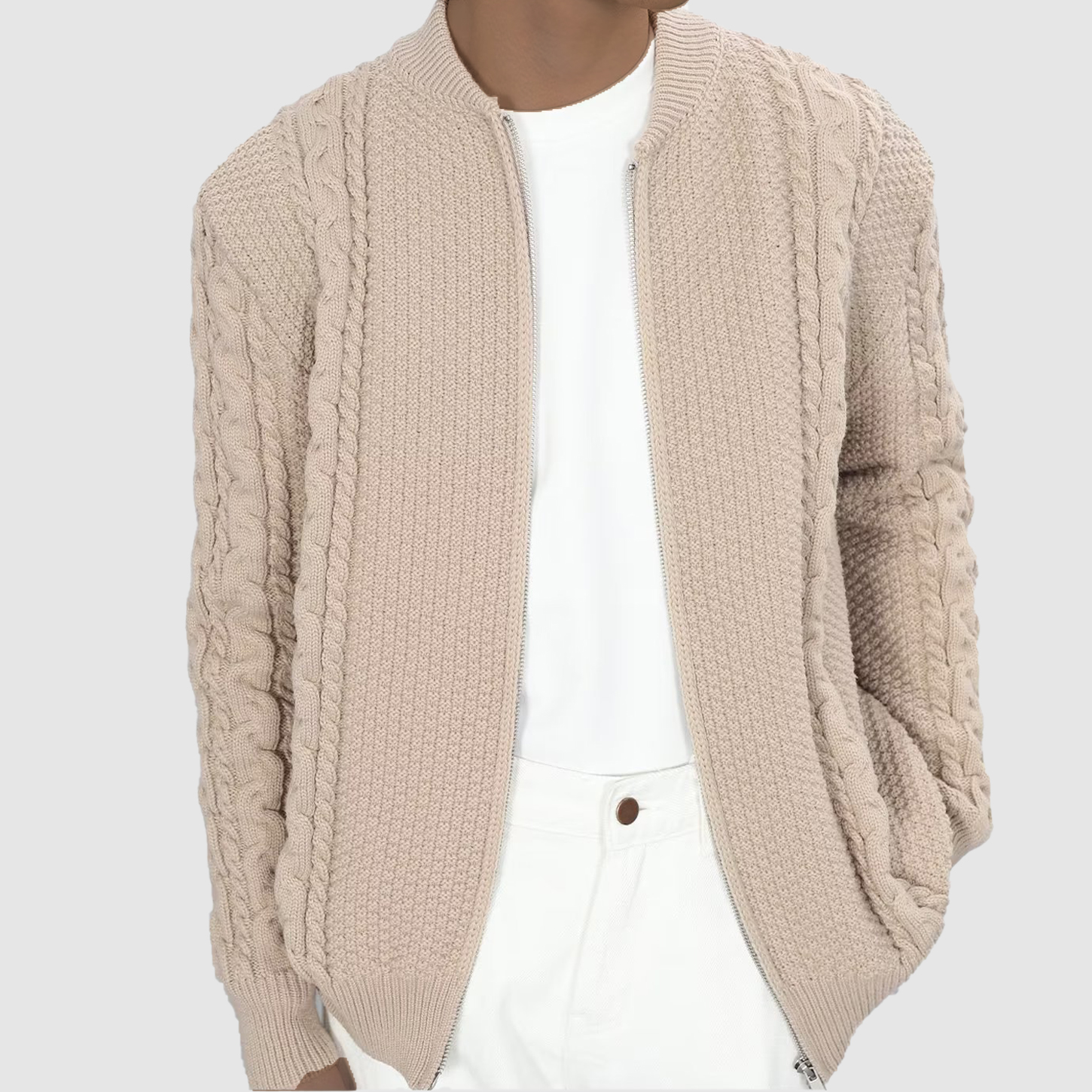 Men's Solid Color Leisure Long Sleeved Knit Sweater Cardigan-tidenox