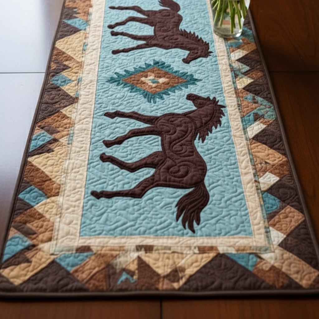 Teal Horses Quilted Table Runner NCU0NT10847-tidenox