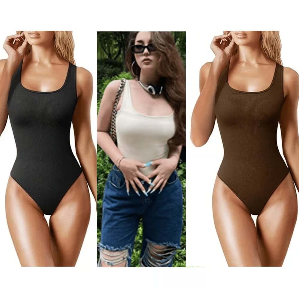Sexy Ribbed Sleeveless Bodysuits-tidenox