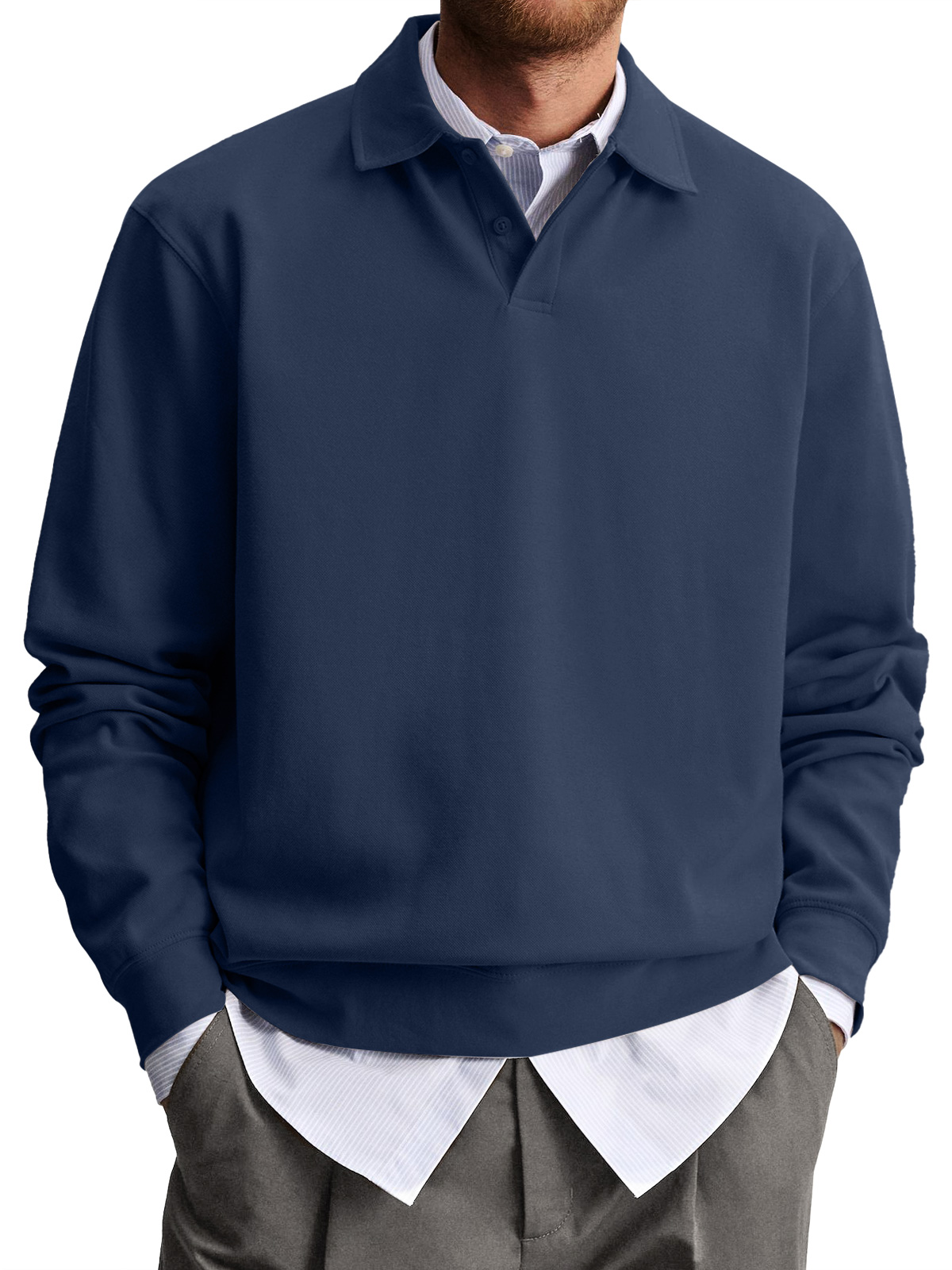 Men's Casual Lapel Comfortable Solid Color Polo Sweatshirt-tidenox