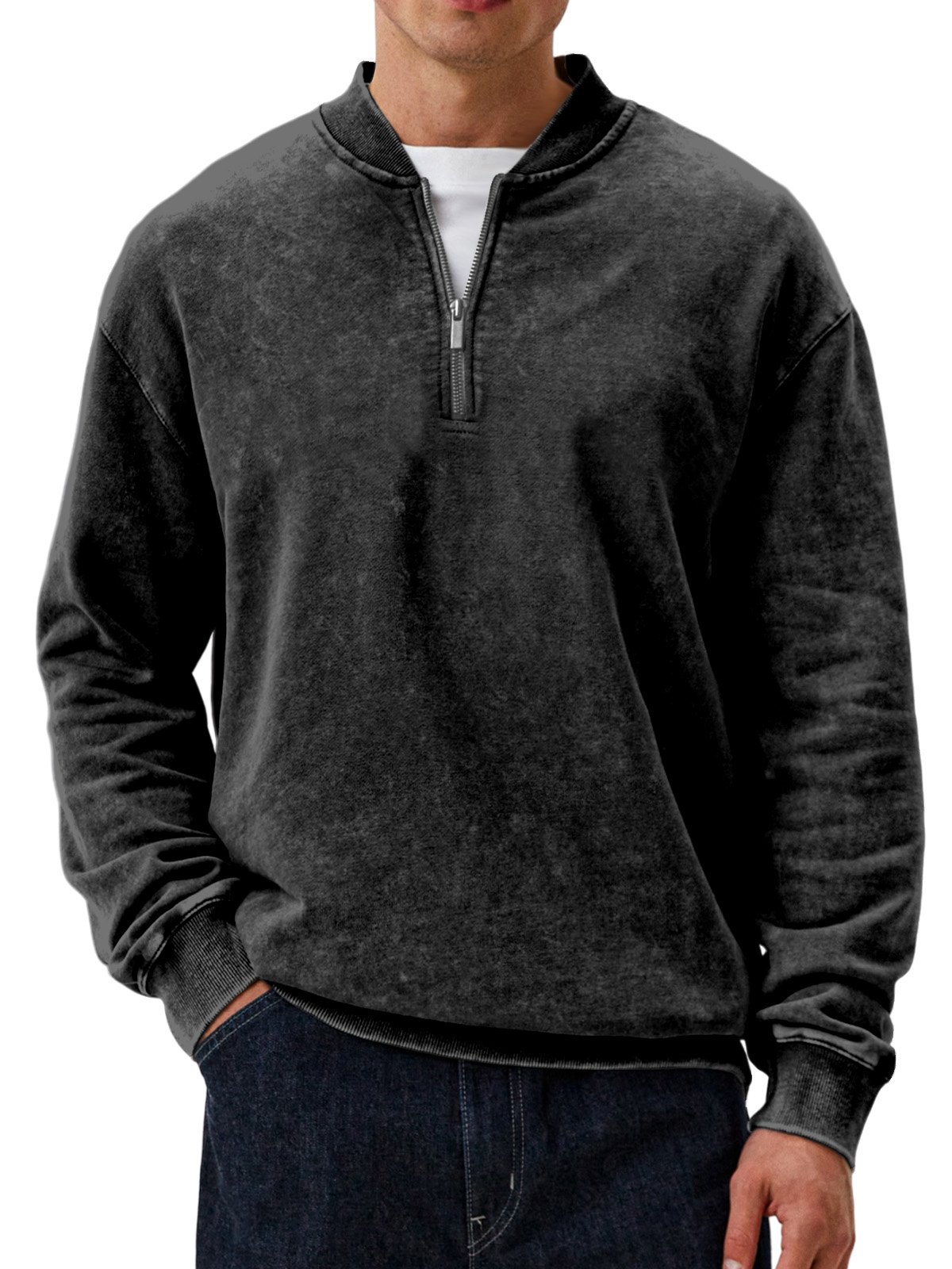 Men's Casual Retro Baseball Collar Zipper Long-sleeved Sweatshirt-tidenox