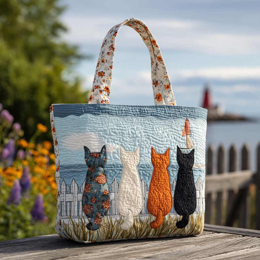 Cat Horizon Quilted Tote Bag NCU0DK9702-tidenox