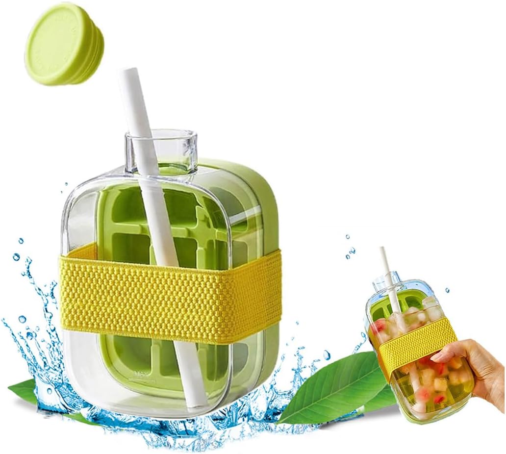2 IN 1 Ice Cube Water Bottle,Simple Press-Type Ice Cube Water Bottle-Convenient Straw Included-tidenox