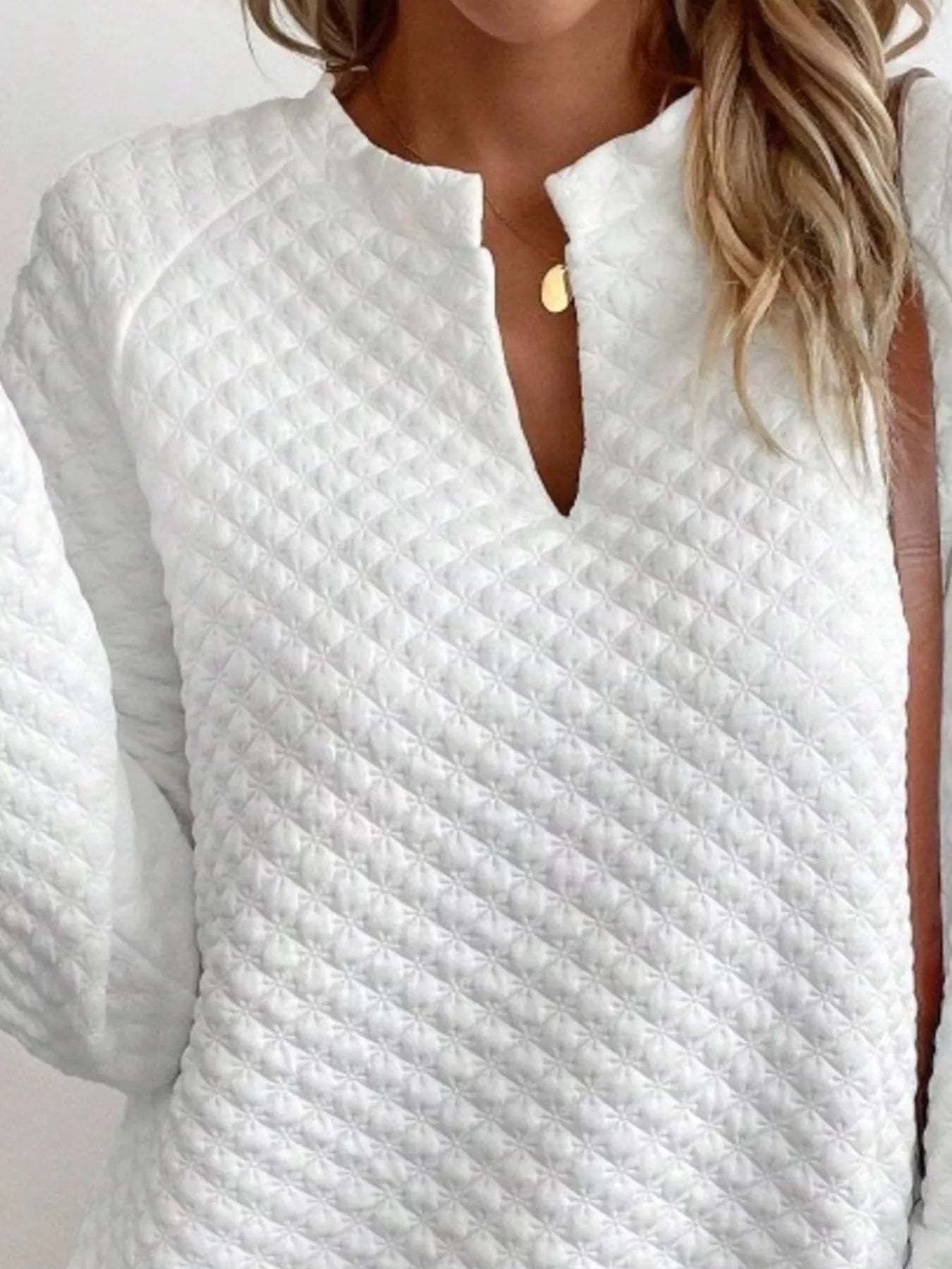 Textured Notched Raglan Sleeve Sweatshirt-tidenox