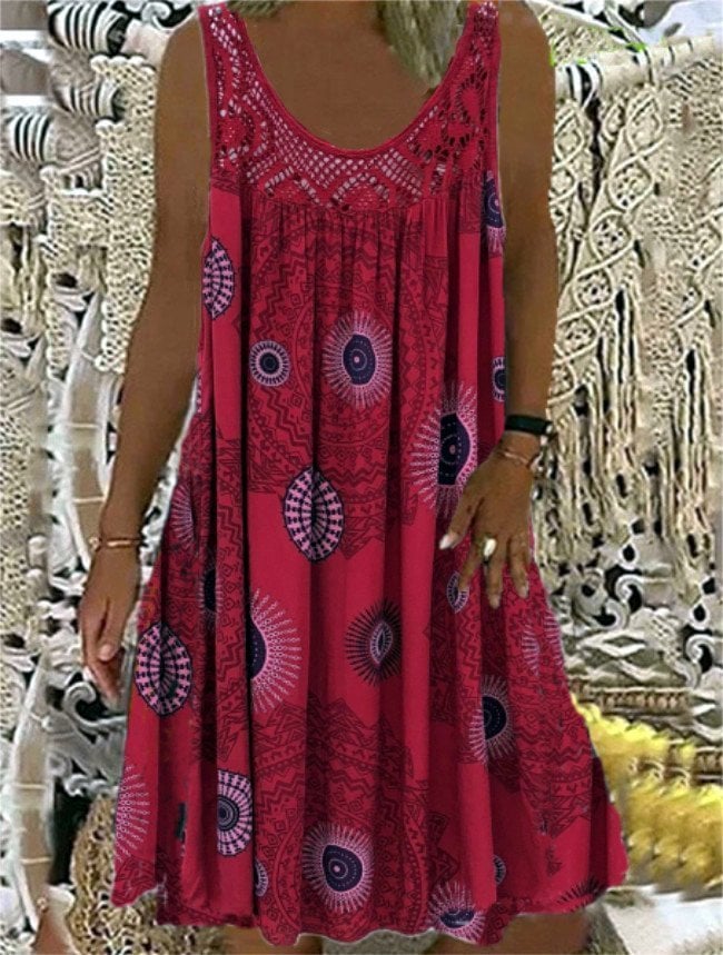 💥Women Summer O-Neck Sleeveless Print Dress-tidenox