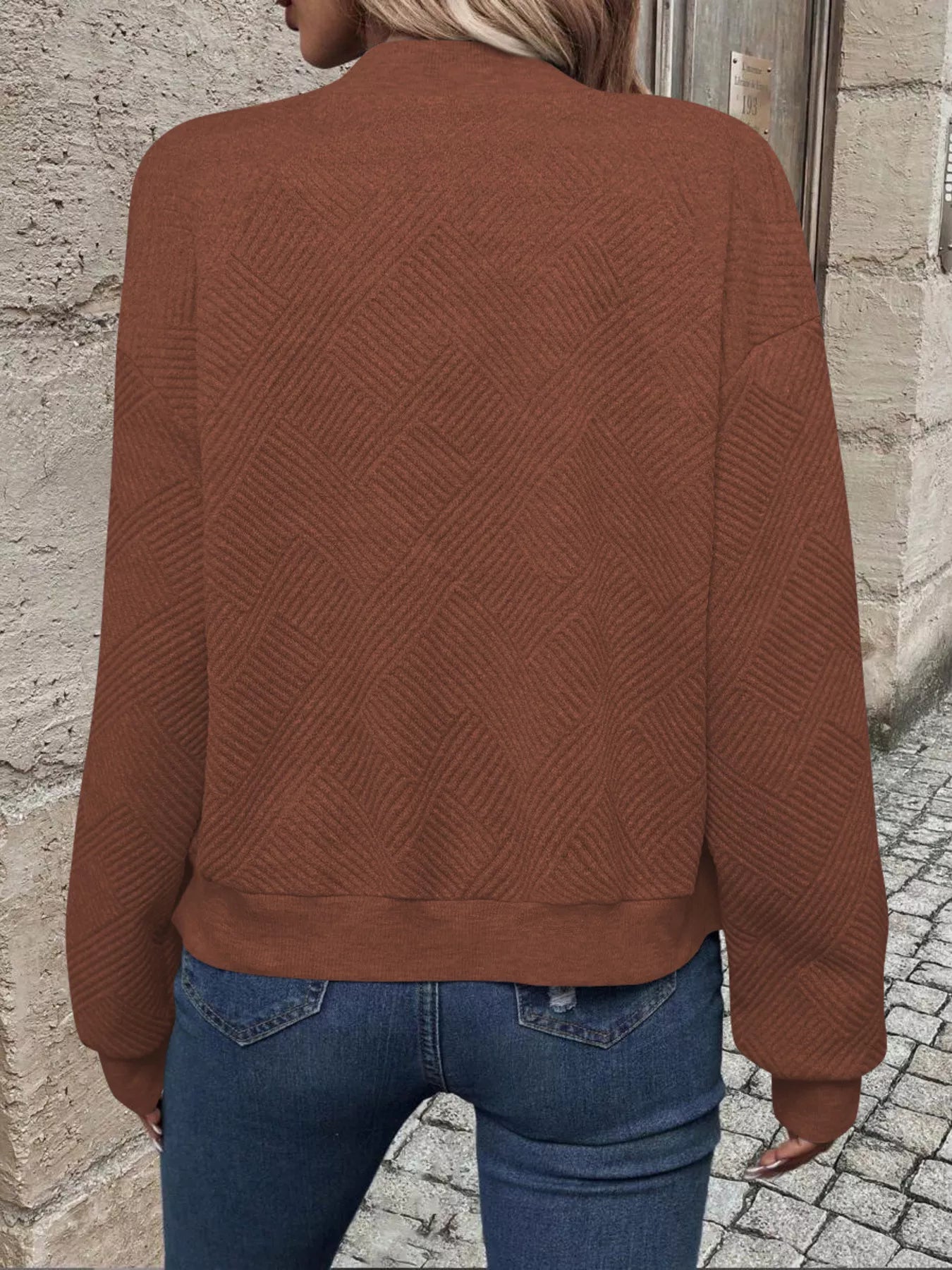 Full Size Zip Up Long Sleeve Textured Jacket Plus Size-tidenox