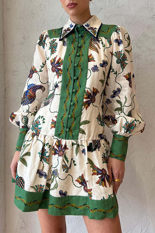 Celebrate Everyday Unique Print Color Match Balloon Sleeve Shirt Mini Dress-tidenox