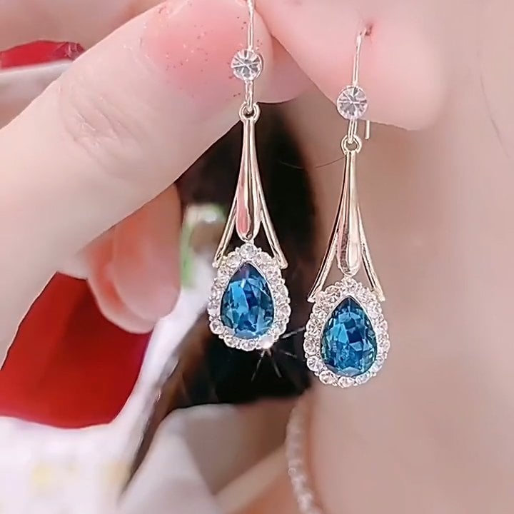 (🔥NEW) Blue drop crystal earrings-tidenox