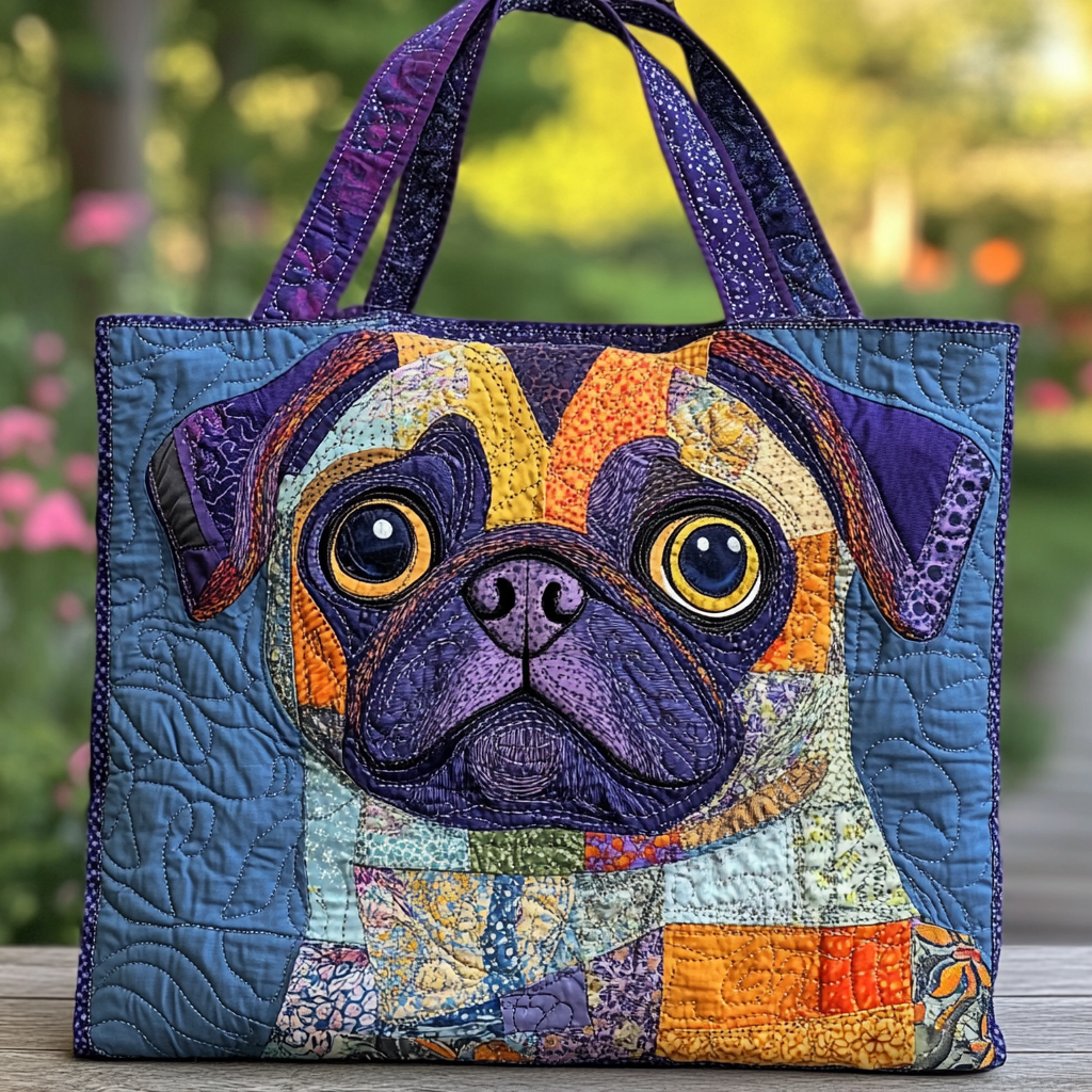 Joyful Pug Quilted Tote Bag NCU0DK9467-tidenox