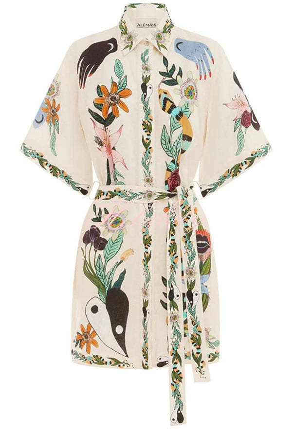 Iconic Shailene Satin Unique Floral Print Pocket Tie-waist Mini Dress-tidenox