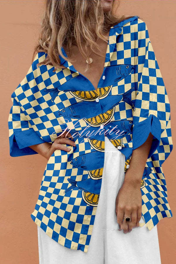 Unique Marine Print Casual Loose Shirt Top-tidenox