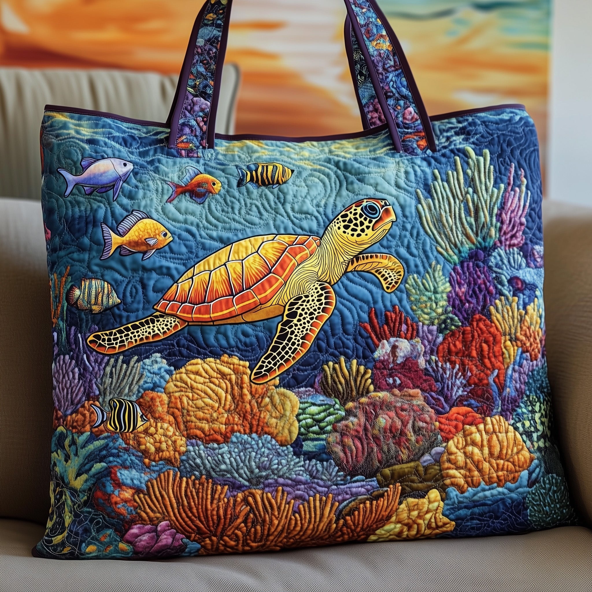 Sea Turtle Quilted Tote Bag GFTOMA1309-tidenox