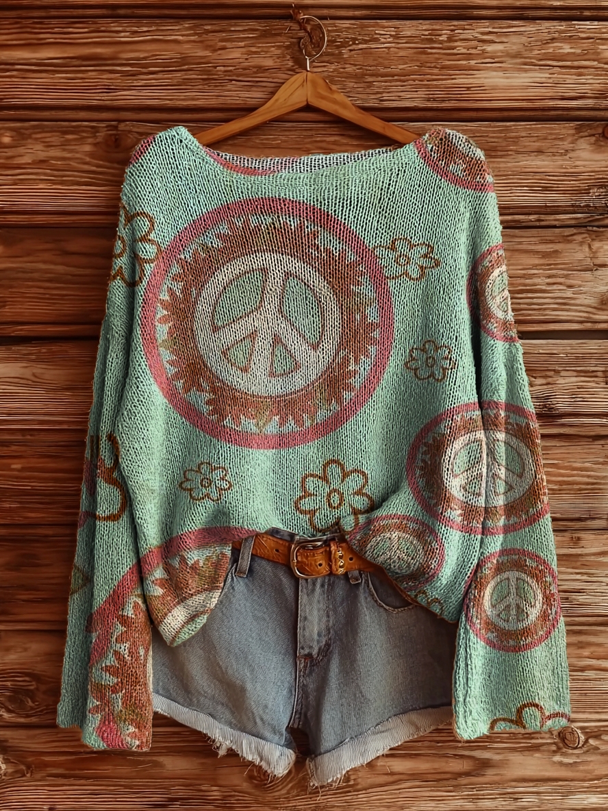 Women's Floral Hippie Pattern Art Print Casual Pullover Sweater-tidenox