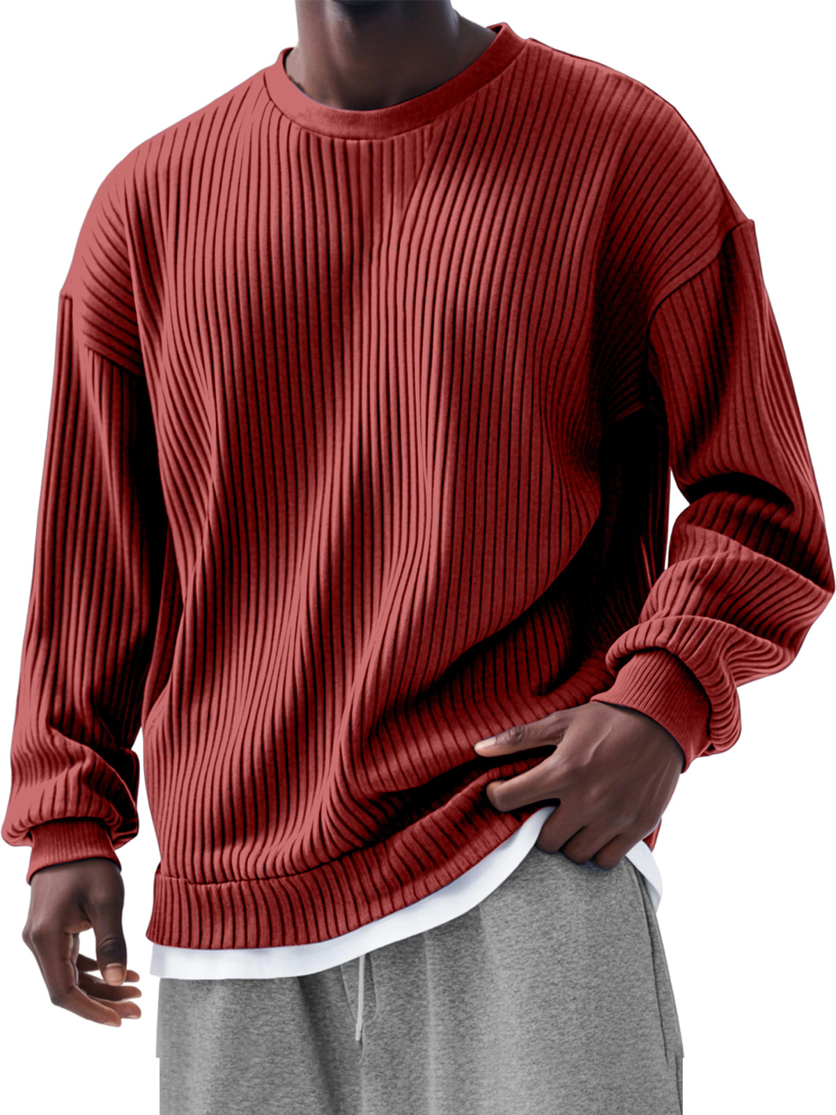 Men's Casual Solid Color Pit Long Sleeve T-Shirt-tidenox
