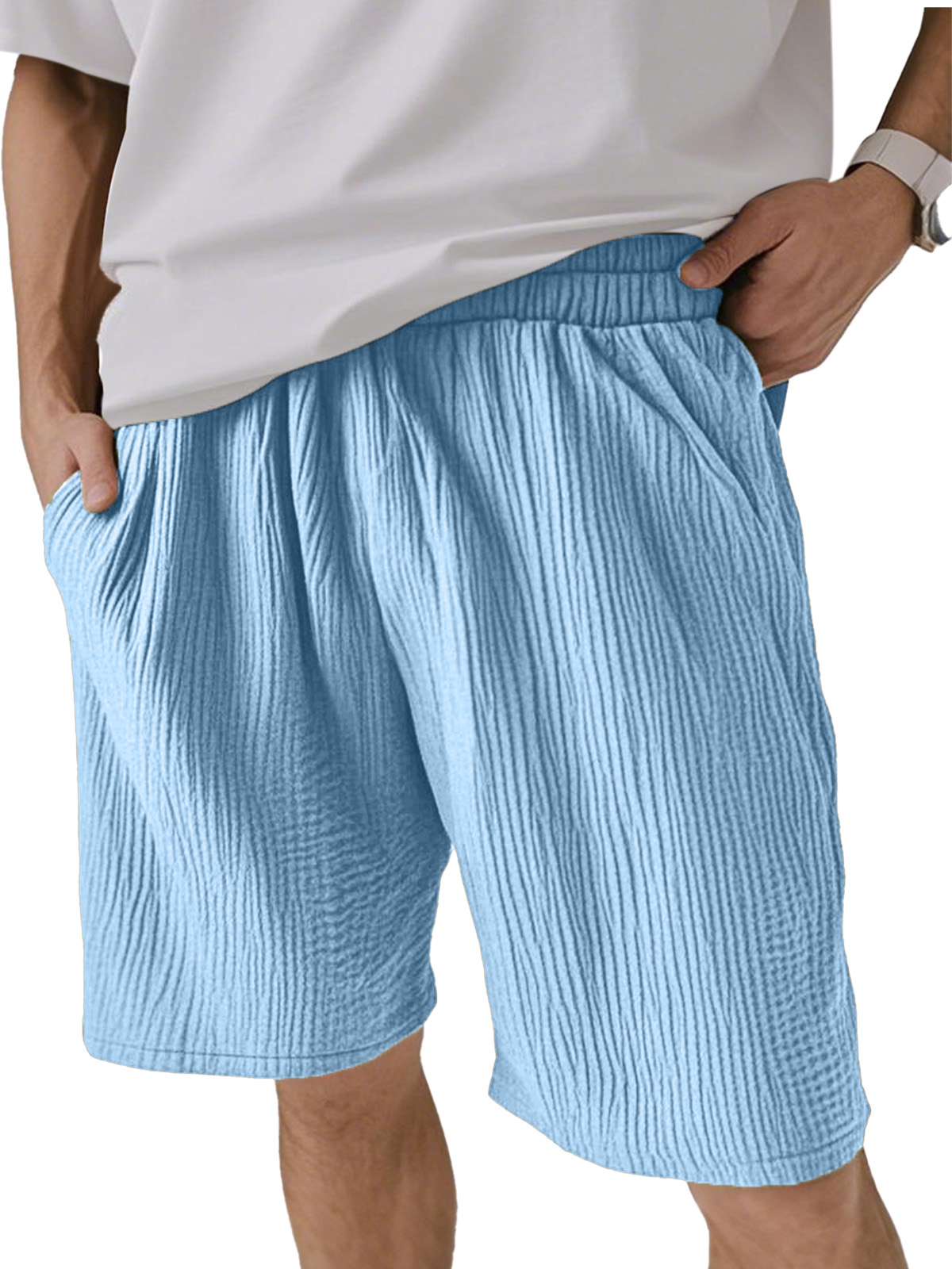 Men's Solid Color Pleated Texture Casual And Comfortable Shorts-tidenox