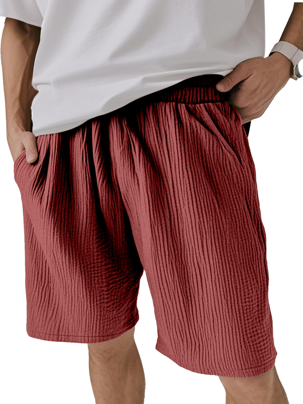 Men's Solid Color Pleated Texture Casual And Comfortable Shorts-tidenox