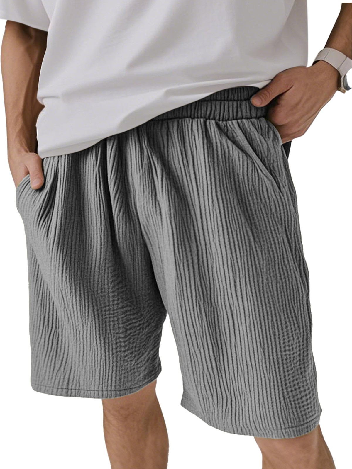 Men's Solid Color Pleated Texture Casual And Comfortable Shorts-tidenox
