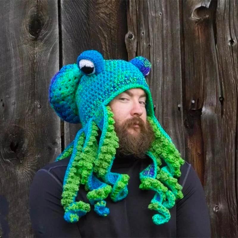 Octopus Pattern Color Block Knitted Hat-tidenox