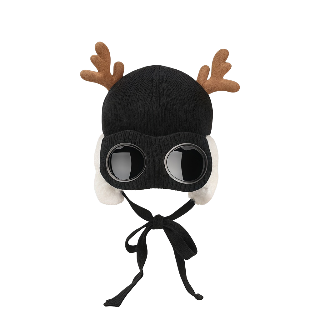 🔥🦋 Winter Knitted Deer Antler Aviator Hat with Goggles-tidenox