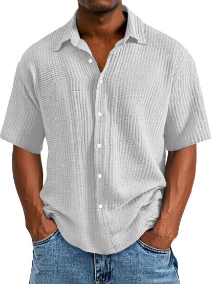 Men's Casual Loose And Comfortable Textured Short-sleeved Shirt-tidenox