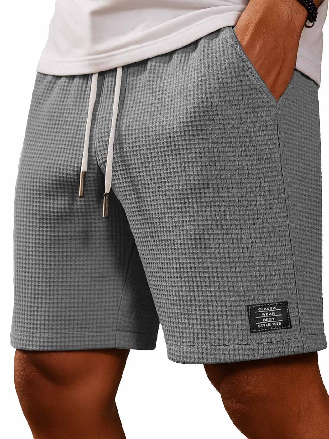 Men's Fashion Everyday Casual Waffle Fabric Embroidered Logo Pocket Shorts-tidenox