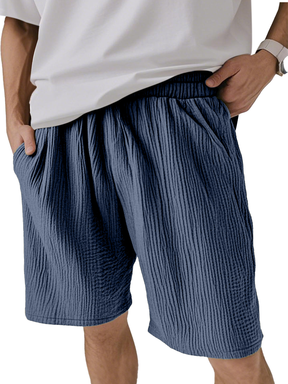 Men's Solid Color Pleated Texture Casual And Comfortable Shorts-tidenox