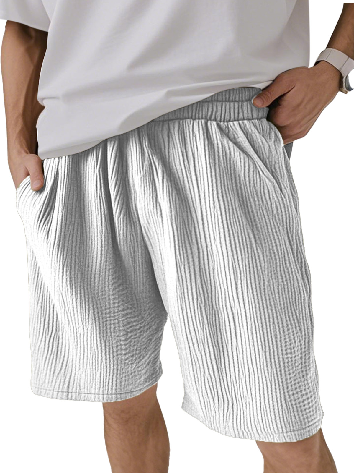 Men's Solid Color Pleated Texture Casual And Comfortable Shorts-tidenox