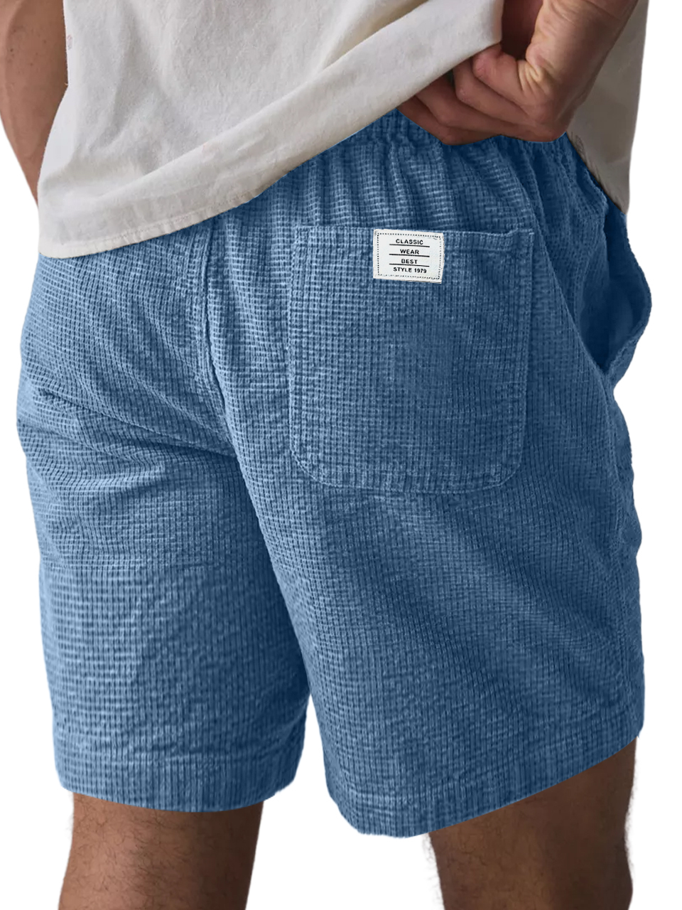 Men's Everyday Waffle Pocket Logo Solid Shorts-tidenox