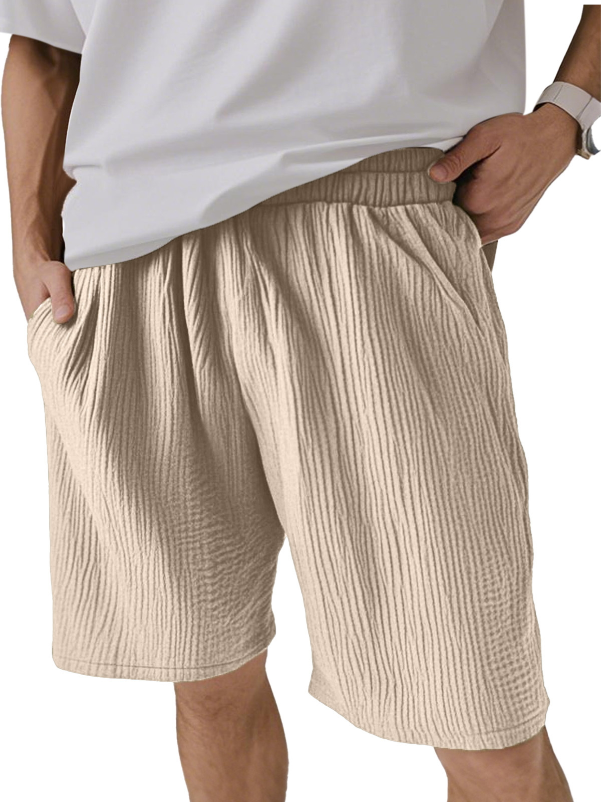 Men's Solid Color Pleated Texture Casual And Comfortable Shorts-tidenox