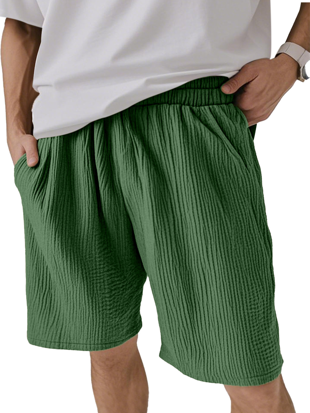 Men's Solid Color Pleated Texture Casual And Comfortable Shorts-tidenox