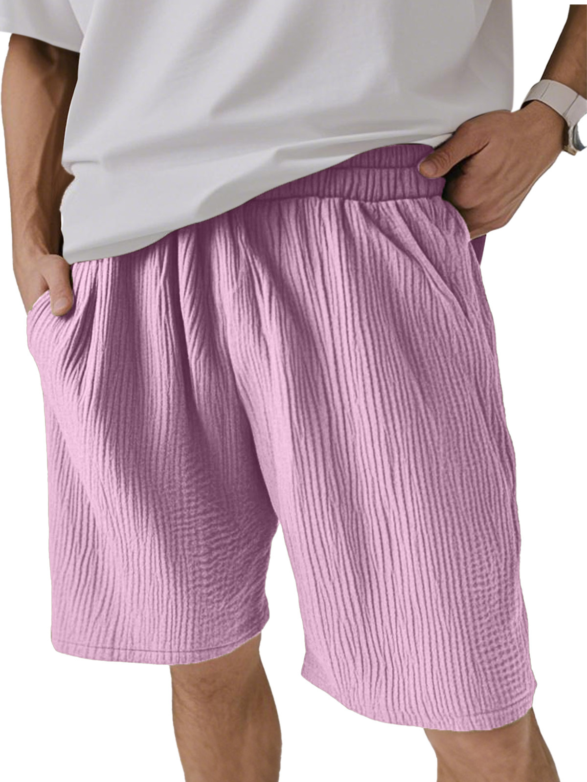 Men's Solid Color Pleated Texture Casual And Comfortable Shorts-tidenox