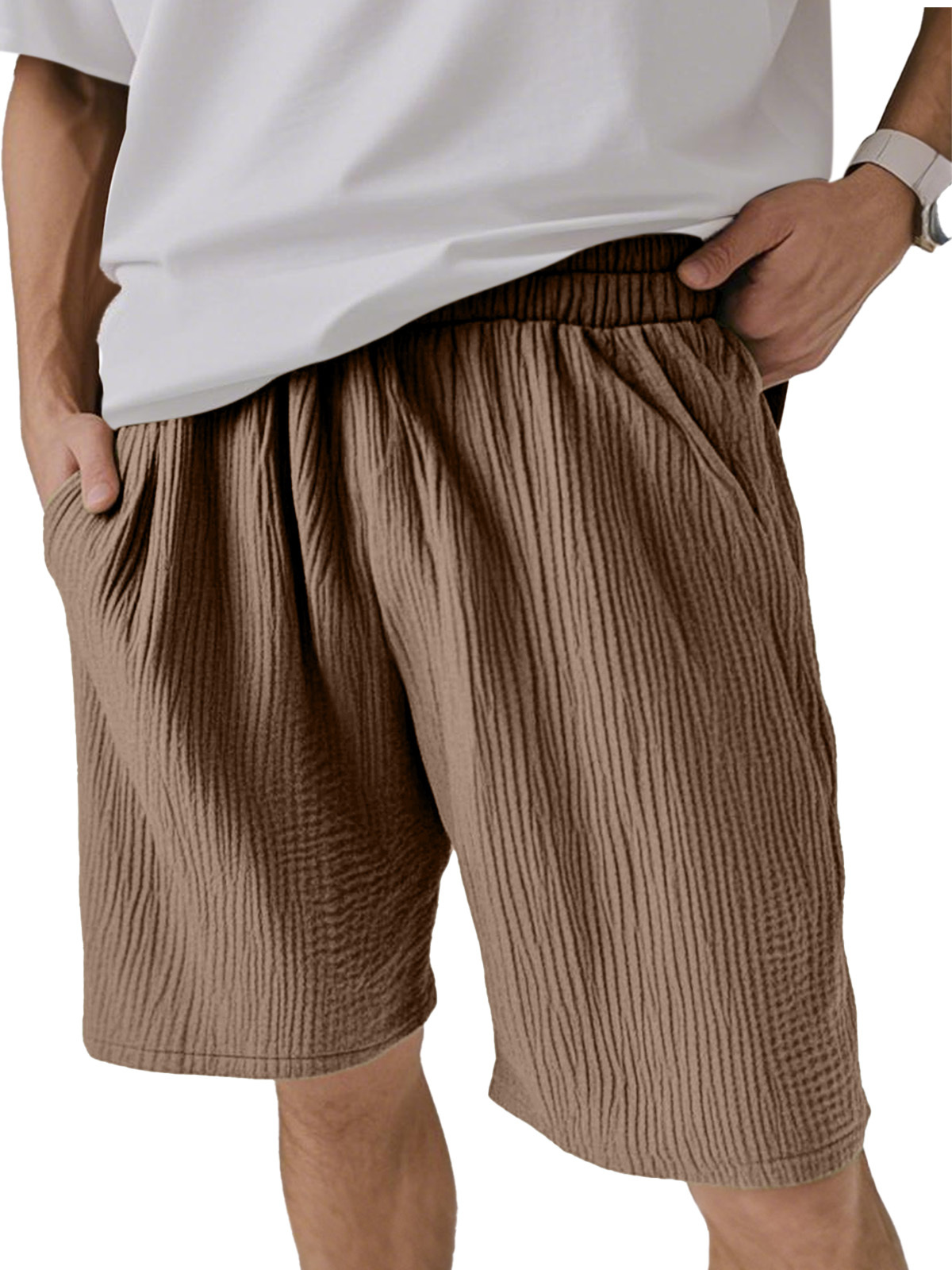 Men's Solid Color Pleated Texture Casual And Comfortable Shorts-tidenox